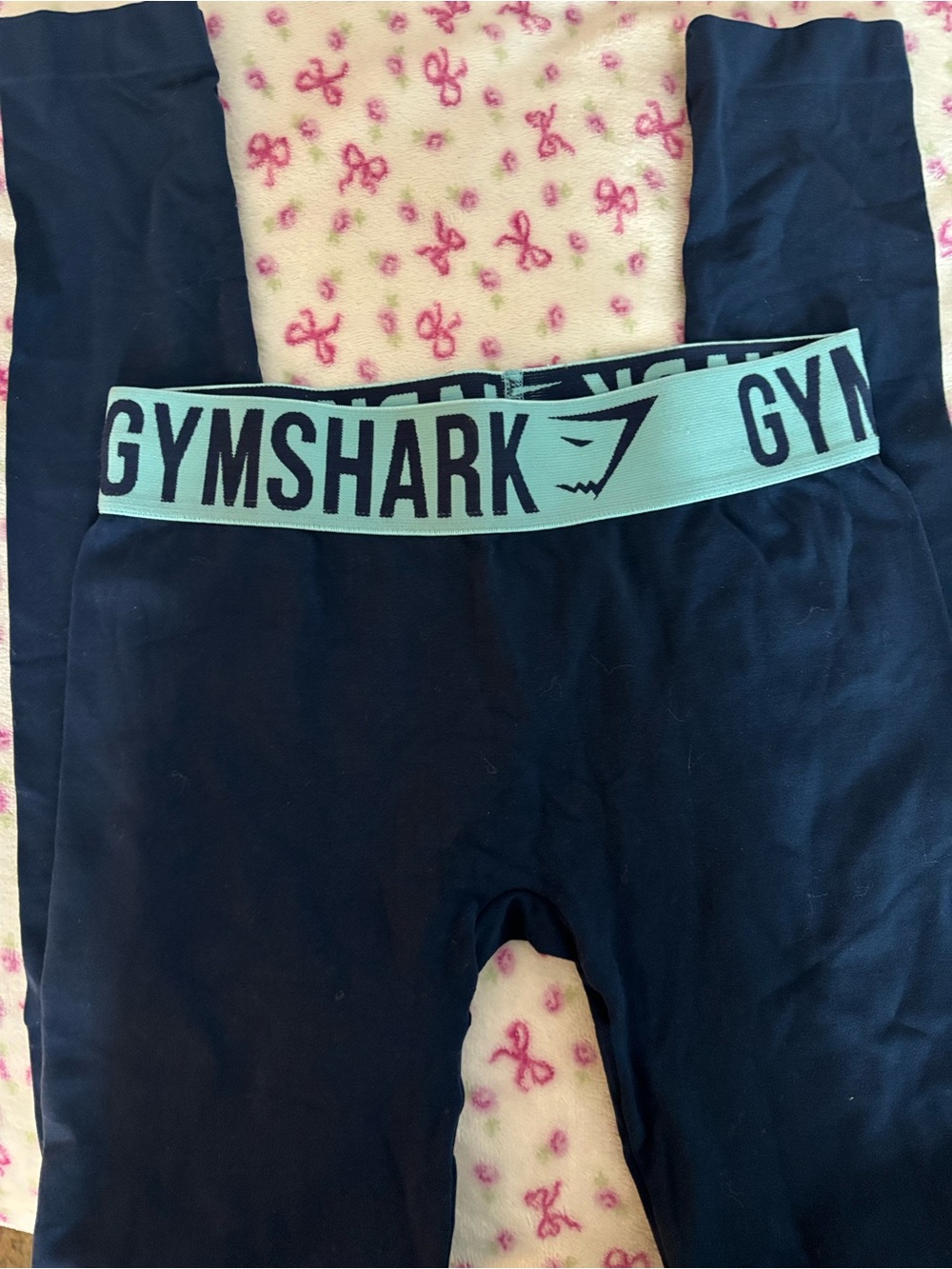 Gymshark Navy Leggings with Teal Branded Waistband